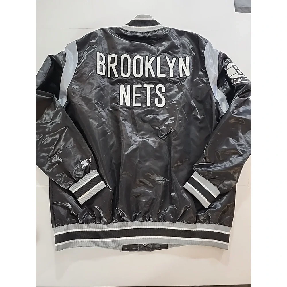 NBA‎ Starter Brooklyn Nets Team Satin Snap Up Jacket Mens 2XL